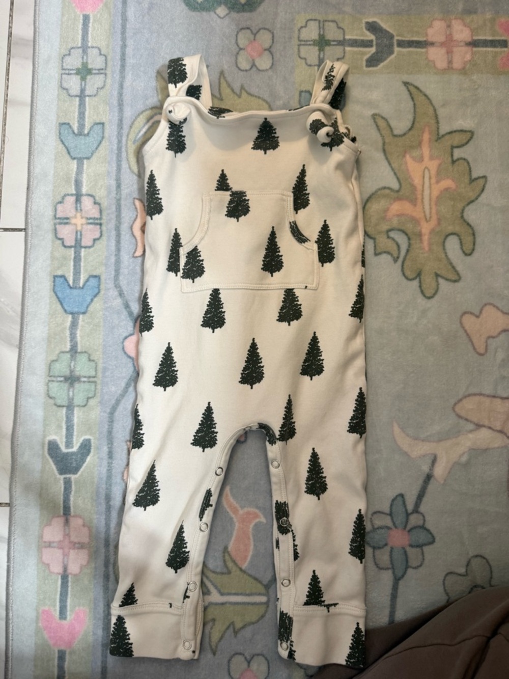 kate quinn Cream Overalls with Green Tree Print